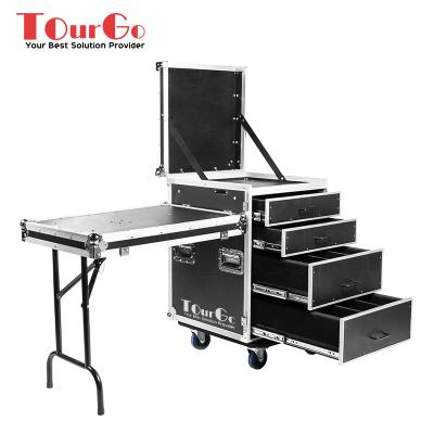 China TourGo Workstation Rack Fire Retardant Waterproof Flight Cases Drawers With Side Table for sale