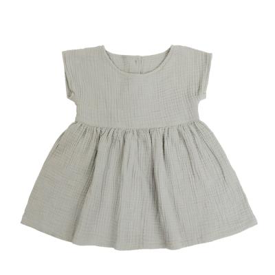 China New Arrival Breathable Baby Clothes Boutique Muslin Cotton Buttons Summer Children Simple Girls Dress for sale