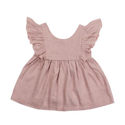 China New Arrival Breathable Baby Clothes Boutique High Quality Summer Canvas Kids Plain Pink Girls Dress for sale