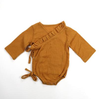 China High Quality Eco-Friendly/Washable/Breathable Cotton Wholesale Organic Orange Winter Muslin Boutique Baby Gifts Warm Baby Romper for sale