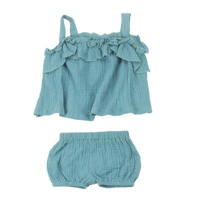 China Antibacterial Hot Sale Sleeveless Chiffon Solid Gift Set Newborn One-Piece Baby Clothing Set for sale