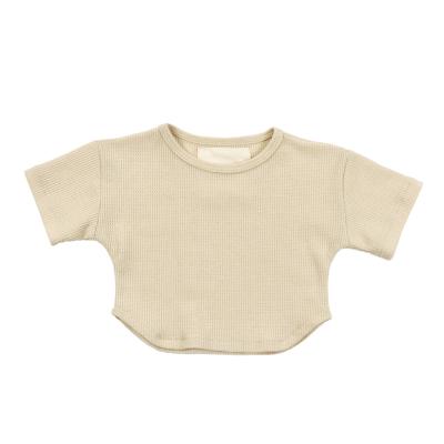 China Waffle Anti-Shrink Wholesale Cotton Toddler Clothes Kids Organic Baby Tops Newborn Baby T-shirt for sale