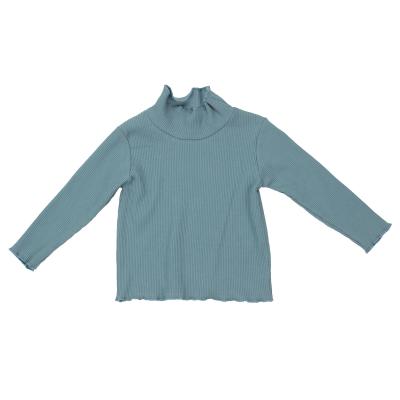 China Lovely QUICK DRY baby clothes shirt light blue ribbed elastic design long sleeve girls soft top with piping for sale