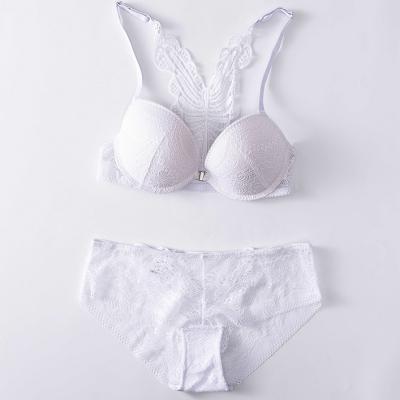 China Mature Push Up Women Lace Up Panty Bra Slowdown Two Hook And Eye Closure Lift Up Bra Set Women Breathable Bra Panty Set for sale