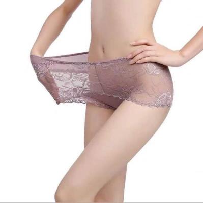 China Cute Embroidery Women's Mesh Ladies Underpants Ultra Thin Invisible Ruffle Lace Breathable Elegant Lingerie Mid Waist Breathable Underwear Panties for sale