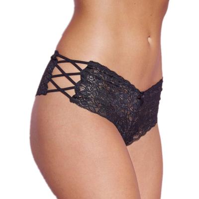 China Low Price Strap Mesh Underwear Mesh Lace Briefs For Women Cross Side Embroidery New Ladies Floral Breathable Underwear for sale