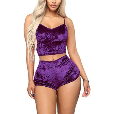 China Fashion QUICK DRY QUICK DRY corduroy plus size sexy two piece suspender sweat snack shorts women's clothing sets for sale