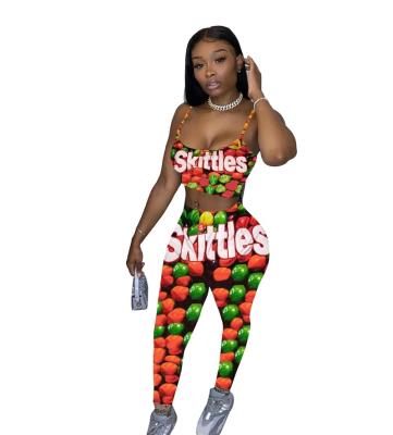 China New Design Anti Wrinkle Women Oil Well Candy Snacks Wholesale Sexy Leggings 2 Two Piece Set for sale