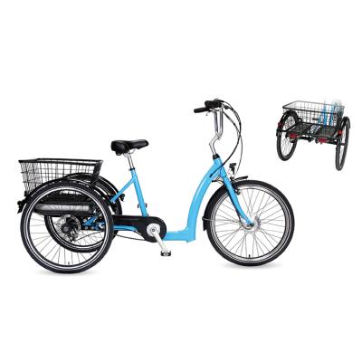 China 250W 13Ah Lithium Steel Three Wheel Battery Powered Electric Bike 3 Wheel Tricycle Cargo e Bike With Basket for sale