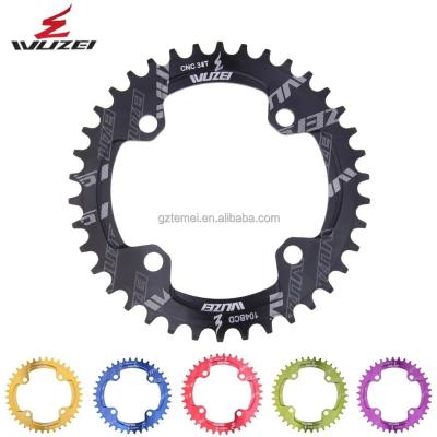 China Mountain Bikes WUZEI Bicycle Round Shape Narrow Wide Sprocket 32T/34T/36T/38T 104BCD Bike Chainring Bike Sprocket for sale