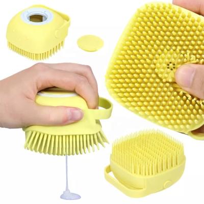 China Stocked New Bath Brush Comb Pet Massage Sweep Soft Silicone Dogs Cats Grooming Cmob Dog Pet Supplies Shampoo Container Brush for sale