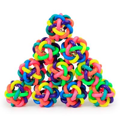 China Fashionable Colorful Bell Knitted Ball Pet Toy Bouncy Ball Large Medium and Small Rubber Pet Ball for sale