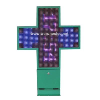 China Buildings Green Pharmacy Outdoor Single Side P5 P10 Single Color Cross Sign Hospital Display Board WIFI RF Waterproof Church Screen for sale