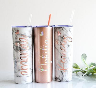 China 20z Disposable Skinny Tumbler Rose Gold Water Bottle Stainless Steel Tumbler Insulated Slim Tumbler Thermos Mug Marble for sale