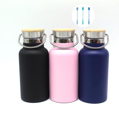 China Durable 360m Stainless Steel Double Wall Vacuum Insulated Travel Bottles With Bamboo Brush And Lid for sale