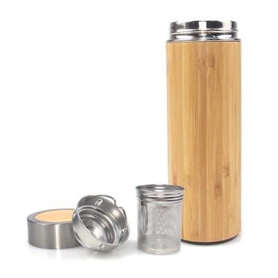 China 420ml Sustainable Travel Bamboo Coffee Mug, Vacuum Insulated Brew Flask, Double Wall Stainless Steel Bamboo Coffee Mug for sale