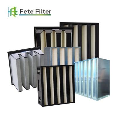 China Hot Sale Hospital V Bank W Type With Metal Frame Filtration Area Large Mini-pleat HEPA Filter for sale