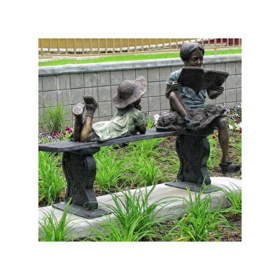 China China Garden Outdoor Decoration Metal Brass Girl and Boy Status Children Reading Bronze Sculpture for sale