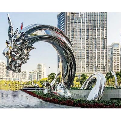 China China Metal Large Custom Garden Dragon Statues Polished Stainless Steel Dragon Sculpture For Outdoor Animal Stainless Steel Large for sale