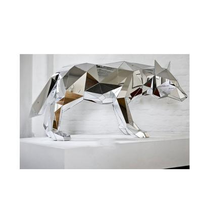 China Custom Life Size Animal Modern Metal Art Geometric Stainless Steel Wolf Statues For Garden Decor from China Mirror for sale