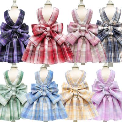 China Fashionable Cute Little Pet Dress Harness Dog Grid Harness Different Colors for sale