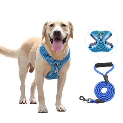 China Sustainable Ready To Ship Padded Breathable Large Dog Harness Pet Harness Set With A 1.5m Leash for sale