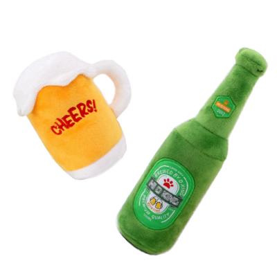 China Amazon Plush Toy Pet Beer Cup Stuffed Dog Viable Hot Selling Squeaky Bite Chewing Toy for sale