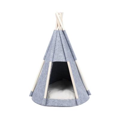 China Hot Selling Portable Pet Tent Amazone Heating Pet Bed Tent Wooden Stick Folding Pet Sleeping Easy Cleaning Tent for sale