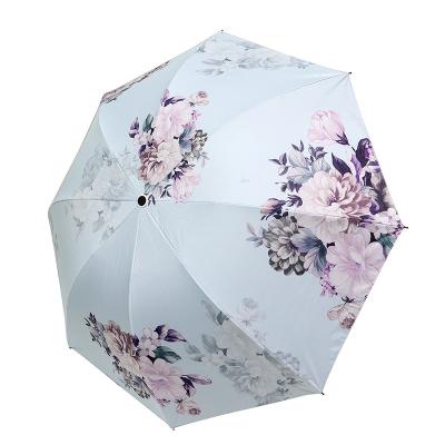 China Beautiful Umbrella Flower Umbrella Flowers Printed Umbrella Three Times for sale