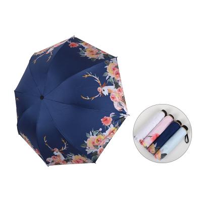 China 2021 CLASSIC factory quality original interesting flower and deer pattern vinyl coating patio umbrella small for sale