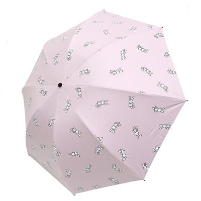 China 2021 wholesale high quality CLASSIC printing 3 fold cute rabbit cartoon low price four color portable umbrella for sale