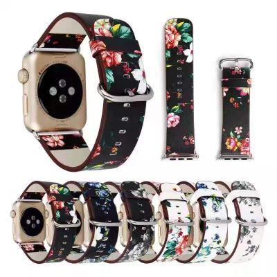 China 2021 Fashion PU Leather Flower Style Watch Band For Apple Watch Series 4/3/2/1 Sport Strap For Apple iwatch Strap for sale