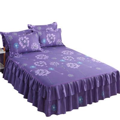 China Korea Bed Skirts Set Bilateral Floral Printed Double Layer Bedspread Cotton Bedspread Bed Skirt + 2 Pairs Of Pillowcase for sale