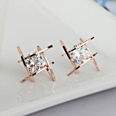 China BOHEMIA square zircon ear studs, rhinestones, tic-tac-toe copper earrings, female ear studs L0481 for sale