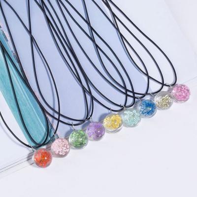 China BOHEMIA Fashion Dried Flower Glass Ball Women Necklace Rope Chain Pendant Necklace For Women Band Choker Wedding Leather Jewelry for sale