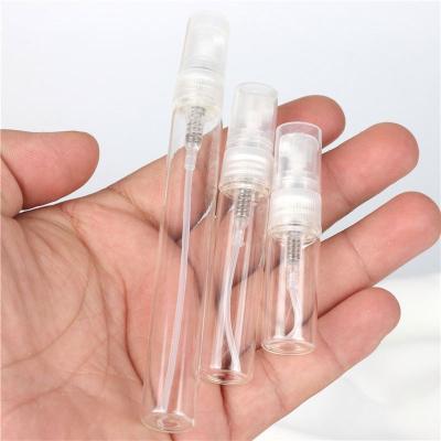 China Personal Care Mini Size 2ml 3ml 5ml 10ml Clear Glass Perfume Spray Atomizer Sample Vial Bottle for sale