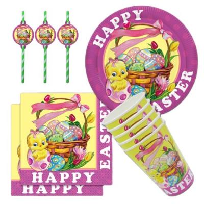 China Festival Decoration Easter Decoration Kids Favor Banner Packing Party Festive Supplies Hats For Kids Puffs Paper Plate And Blowouts Cup Set for sale