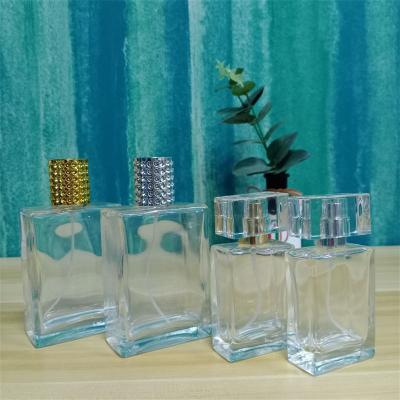 China DM Free Sample 30ml 50ml 100ml Custom Spray Square Perfume Refillable Luxury Glass Cosmetic Packaging Empty Bottle for sale