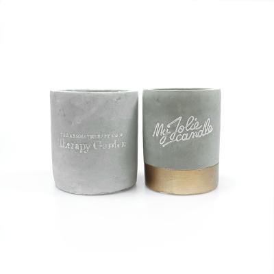 China Custom Printed Printing Cosmetic Factory Cylinder Gray Cement Candle Jar Concrete Glass Storage Containers 100ml 4oz for sale