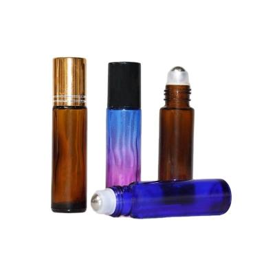 China Cosmetic essential oil use 5ml 10ml 15ml eye cream glass roll on bottle with stainless lid and metal roll balls for sale