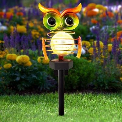 China Decorate Garden Solar Lamp Owl Lamp Waterproof Decorative Warm White Cracked Glass Globe Outdoor Lamp for sale