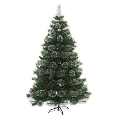 China Christmas And Various Parts 715 Series Mixed Tree PVC Pine Hanging Needles Dipped Snowflake Powder With Red Fruit Hot Selling Christmas Tree for sale