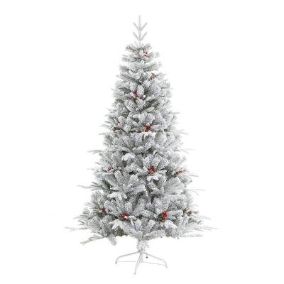 China Christmas and various parts 607# seriesMixed flocking trees half hanging face 5 bifurcated leavesRound headed leaves red fruit with white rolling pinecone for sale