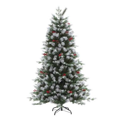 China 721# Christmas and Various Party Series Spray White Multi-Forked Flowers PE Leaves Hanging Tree Mixed Red Fruit with White Rolling Pinecone for sale