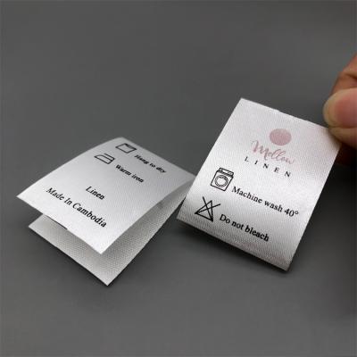 China Sustainable High End Soft Durable Satin Wash Label With Care Instruction And Place Of Origin for sale