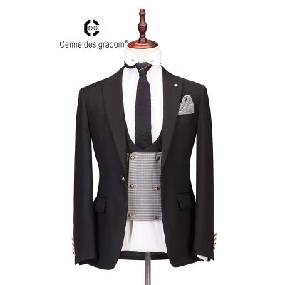 China Wool Three Button Polyester Anti Shrink Custom Mens Suits Black Suit Set for sale