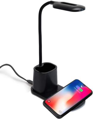 China Mobile Phone Desk Lamp Small Wireless Charger Desk Light for Home Office LED Table Lamp Pen Holder Flexible Wireless Charging for sale