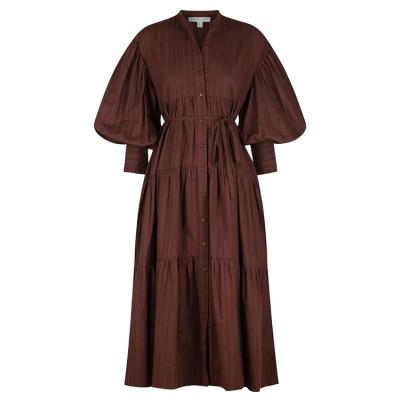 China High Quality Anti-Static Trimming Dress Plus Size Elegant Casual Dresses Spring Women Midi Dress With Balloon Sleeve for sale