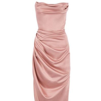 China Satin Anti-Static Elegant Strapless Dress Women's High Split Evening Dress Bridesmaid Dress for sale