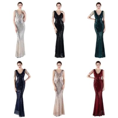 China Blue Red Luxury Evening Fish Tail Dress Sleeveless Elegant Plus Size Anti-Static Party Dress Sequins Ladies Waist Long Dress for sale